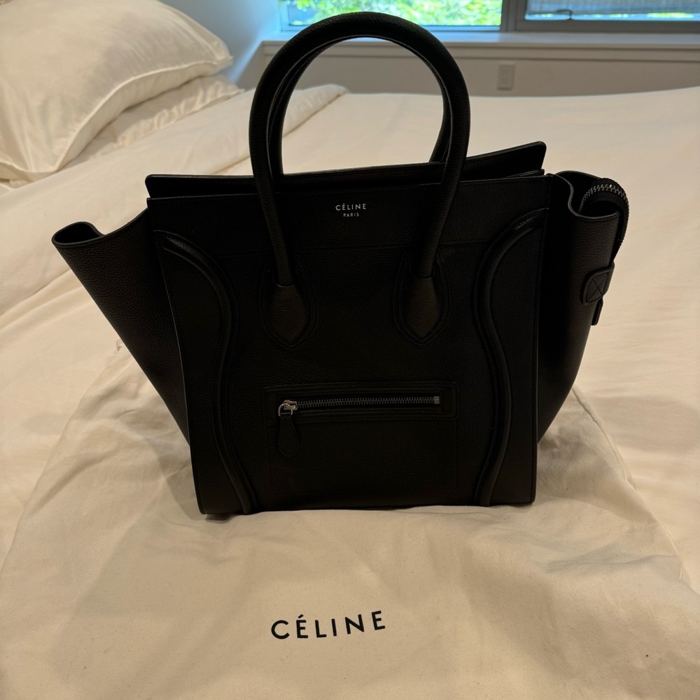 Celine Drummed Calfskin Mini Luggage Bag in Black